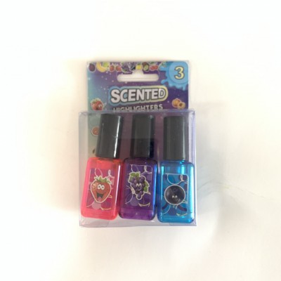 3PK NOVELTY SCENTED HIGHLIGHTER NAIL POLISH BOTTLE SHAPE MARKER PEN