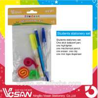 Back To School 2014 Students Stationery Set Stick Ballpoint Pen Highlighter mechanical Pencil Eraser Clip Mini Tape Dispenser